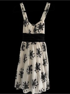 Black and White Floral Dress with Contrast Sash